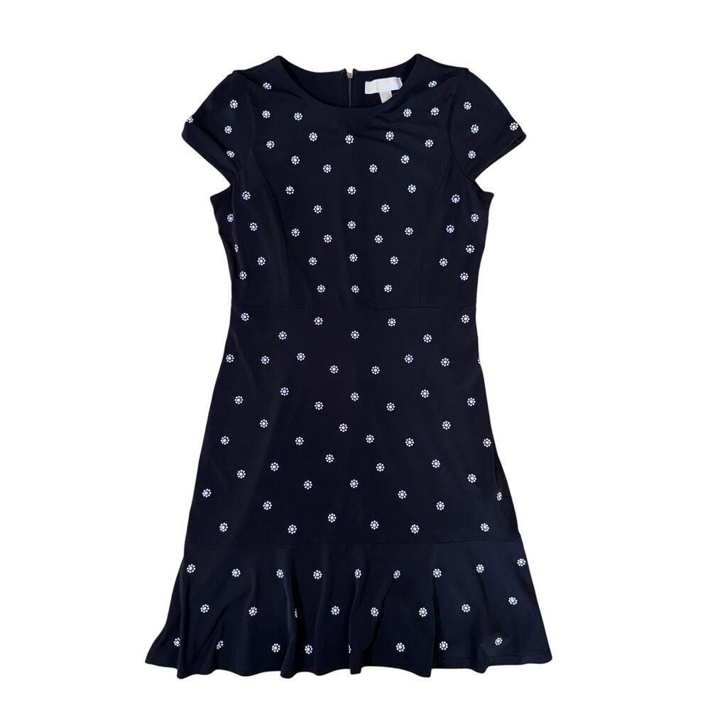 Michael Kors Black Floral Fit‎ & Flare Mini Dress Flounce Hem Small